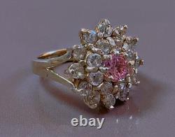 Vtg bague argent marguerite quartz zirconium ancienne bague argent massif T52