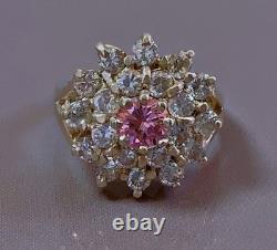 Vtg bague argent marguerite quartz zirconium ancienne bague argent massif T52