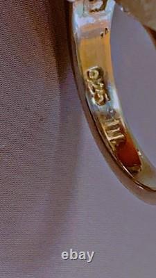 Vtg bague argent marguerite quartz zirconium ancienne bague argent massif T52